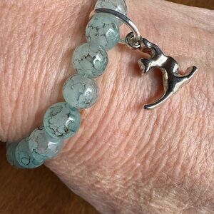 Silver Charm Bracelet with Green Beads